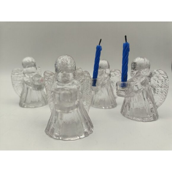 5 Biedermann Mikasa Vintage Clear Glass Angel Candle Holders With Detailed Wings - Picture 4 of 5
